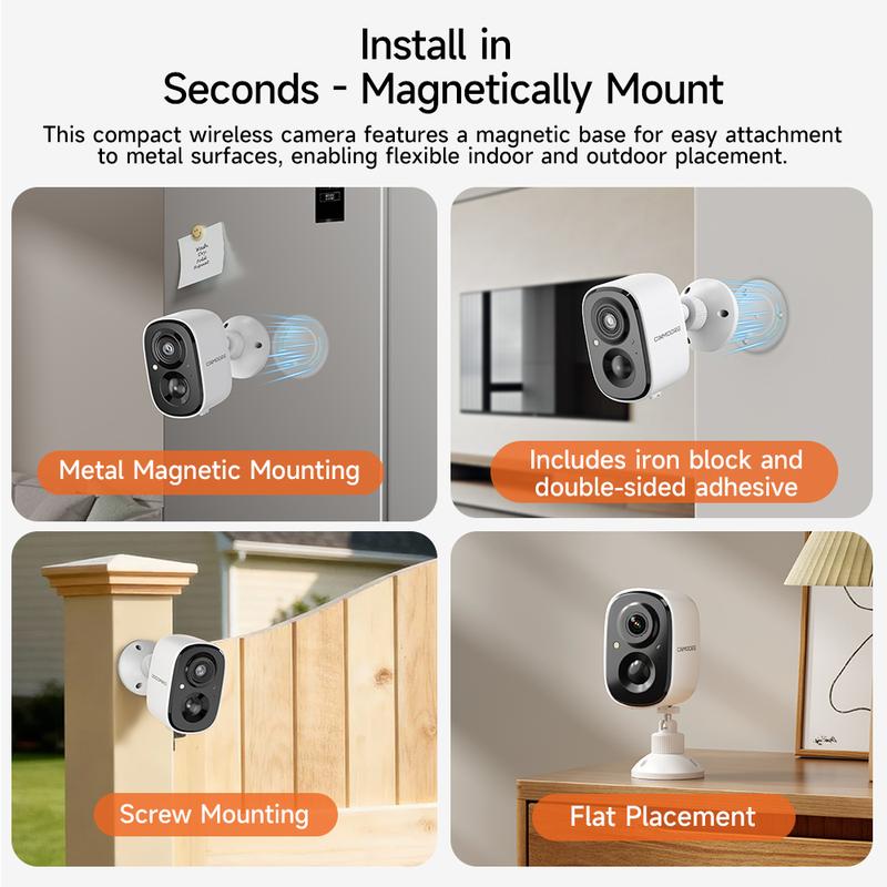 CINMOORE 2.5K Smart Magnetic Security Camera